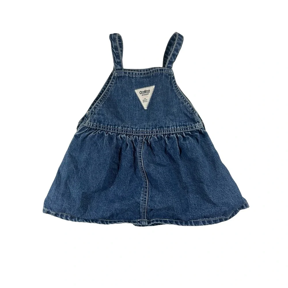 OshKosh Bgosh Denim Jumper Dress 12M Blue Vestbak Pinafore Skirt 922-0005